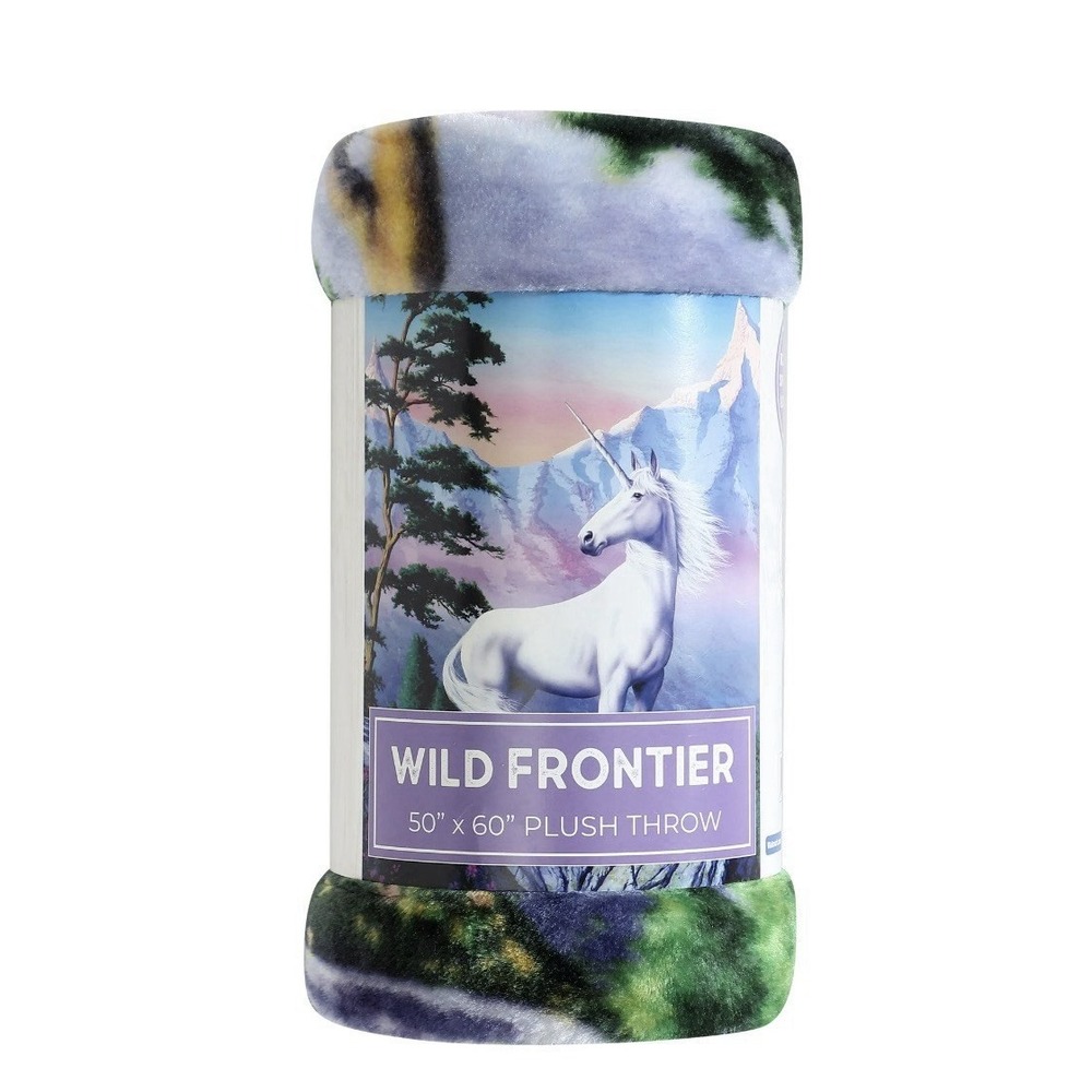 Wild Frontier Plush Warm Throw Multicolor With White Unicorn 50X60" New